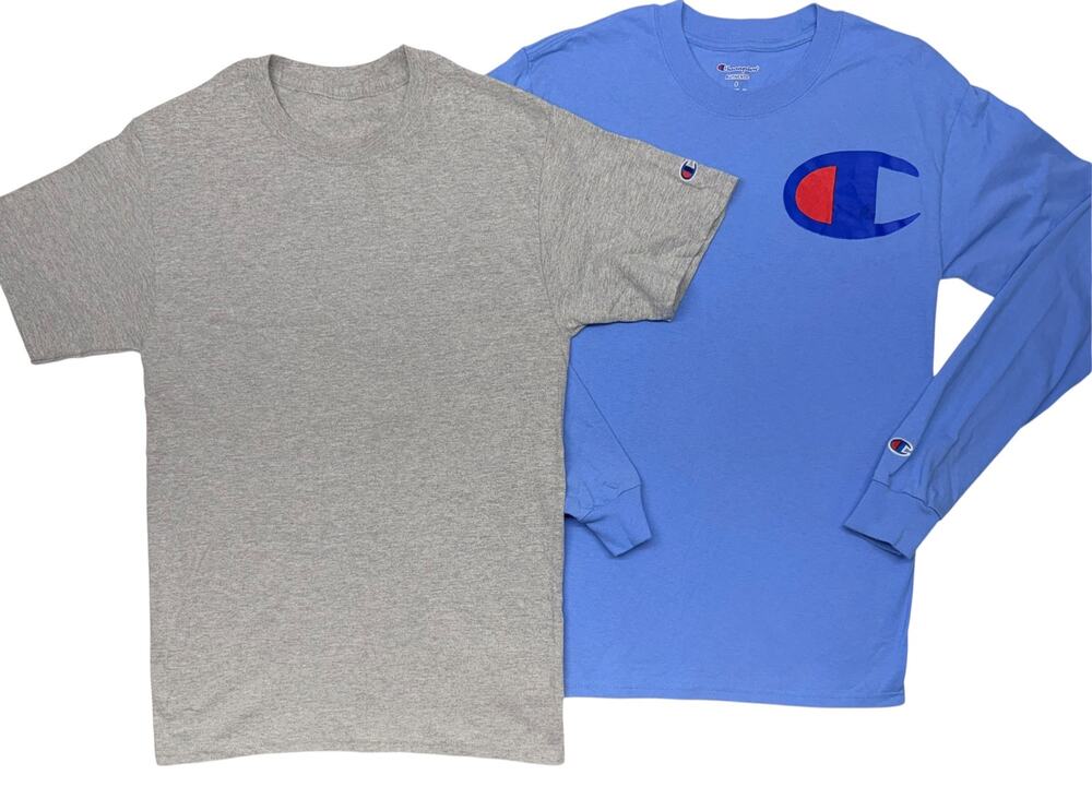 Lot 2 Champion Men’s Shirts Blue Logo Long Sleeve S Gray Short Sleeve Tee
